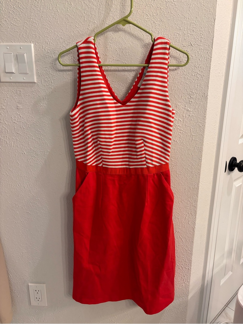 Boden Red and White Striped Sleeveless Sheath Dress